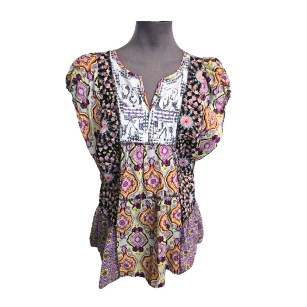 EC UNITY WORLD WEAR BOHO MIXED MEDIA TOP SZ.M